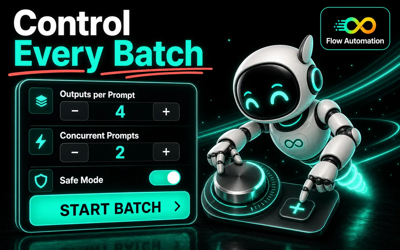 Output count, concurrency, safe mode, and the start control