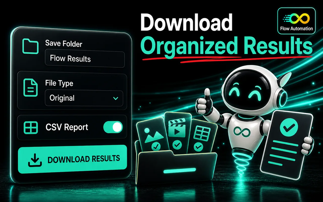 Folder, file type, run report, and the download control